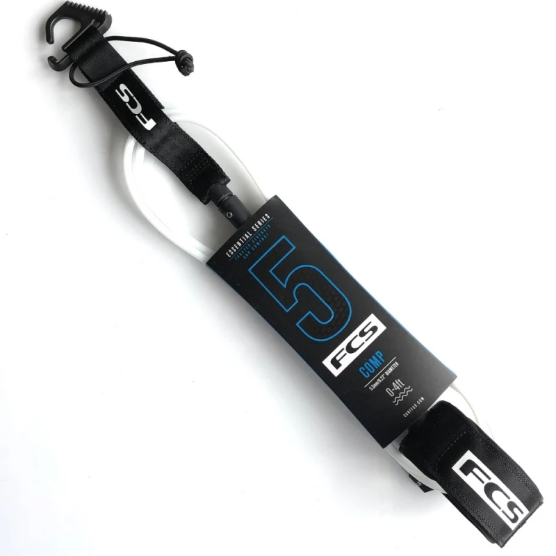 FCS Essential Surfboard Comp Leash 5ft White Black 2 FCS Essential Surfboard Comp Leash 5ft White Black - Image 2