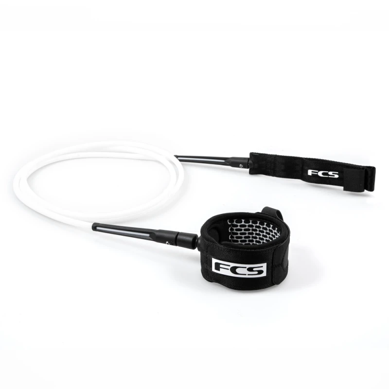 FCS Essential Surfboard Comp Leash 5ft White Black 1 FCS Essential Surfboard Comp Leash 5ft White Black