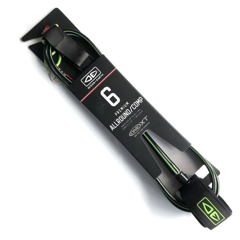 Ocean Earth One XT All Round Comp Leash 6ft Black Lime 1 Ocean Earth One XT All Round Comp Leash 6ft Black Lime