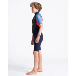 C-Skins Element 3/2mm Junior Shorty Wetsuit Slate Navy Flo Red - JL -Surf Gear Shop cel32shjsnfrbltdside2 62415