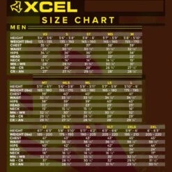 Xcel Wetsuits Comp 3/2mm Chest Zip Wetsuit Forest Black - Large -Surf Gear Shop xcelsizechart2 822x 13794